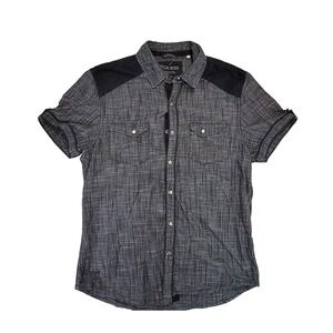 GUESS Mens Slim Fit Short Sleeve Button Up‎ Shirt Gray Black Plaid M